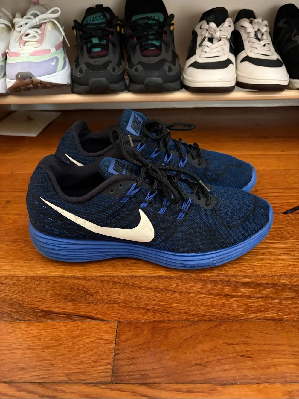 Nike mens lunartempo 2 Blue and Black Running Shoes with White Swoosh